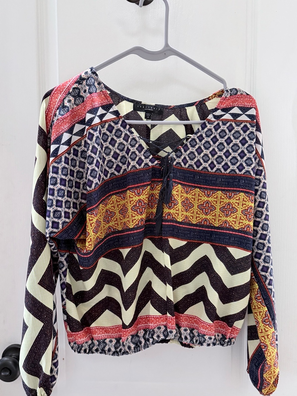 2 for $15 Sanctuary Multicolor Boho Long Sleeve Lace-Up Top